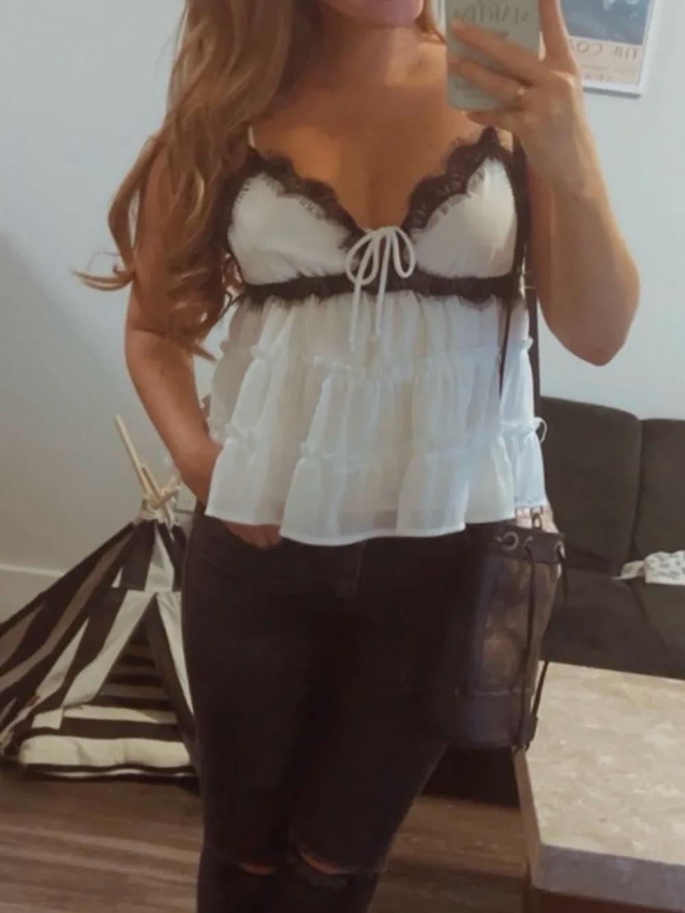 Lace-Trim White Ruffled top